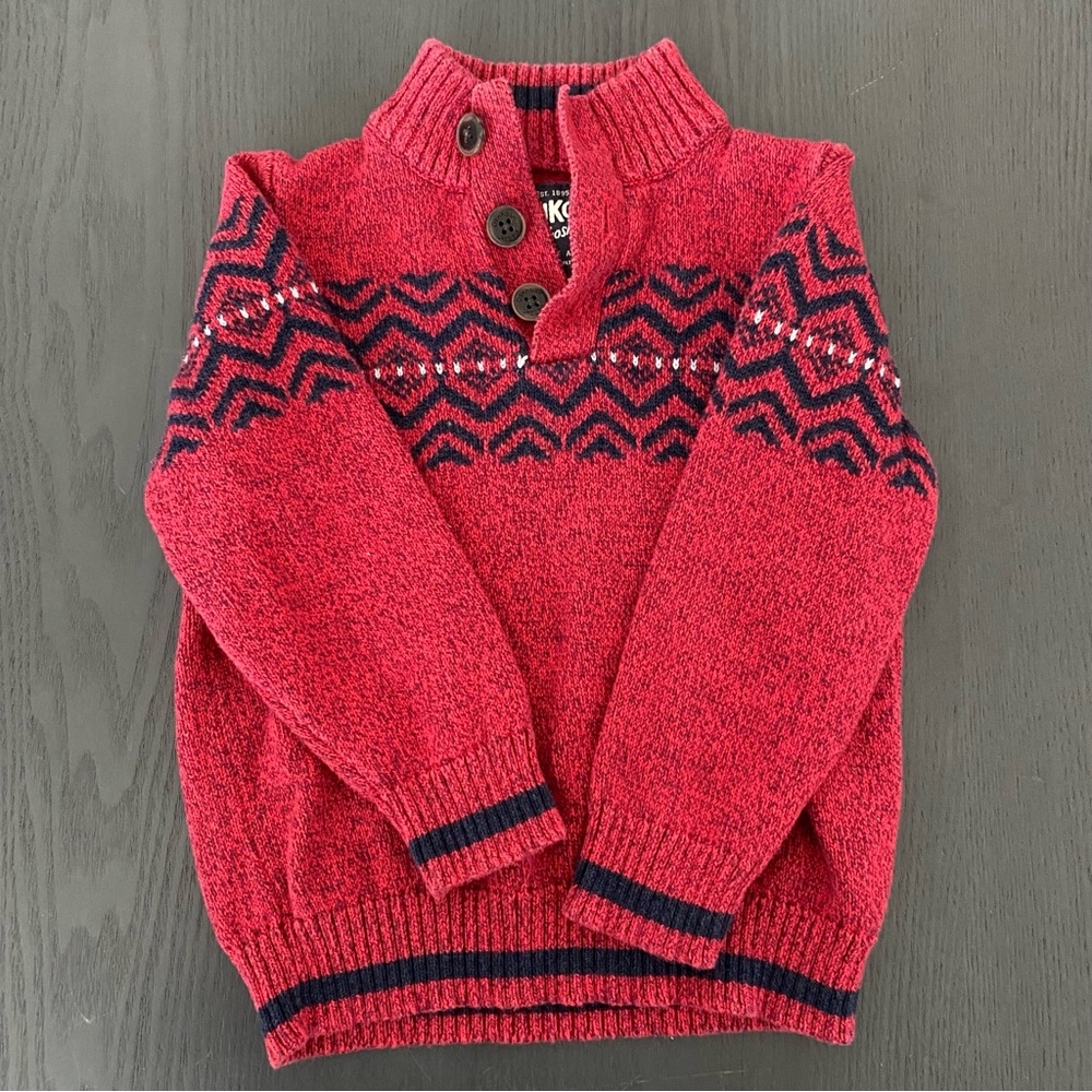 OshKosh B'gosh Boy's 4T Nordic Sweater Red Preppy Classic 100% Cotton Fair Isle